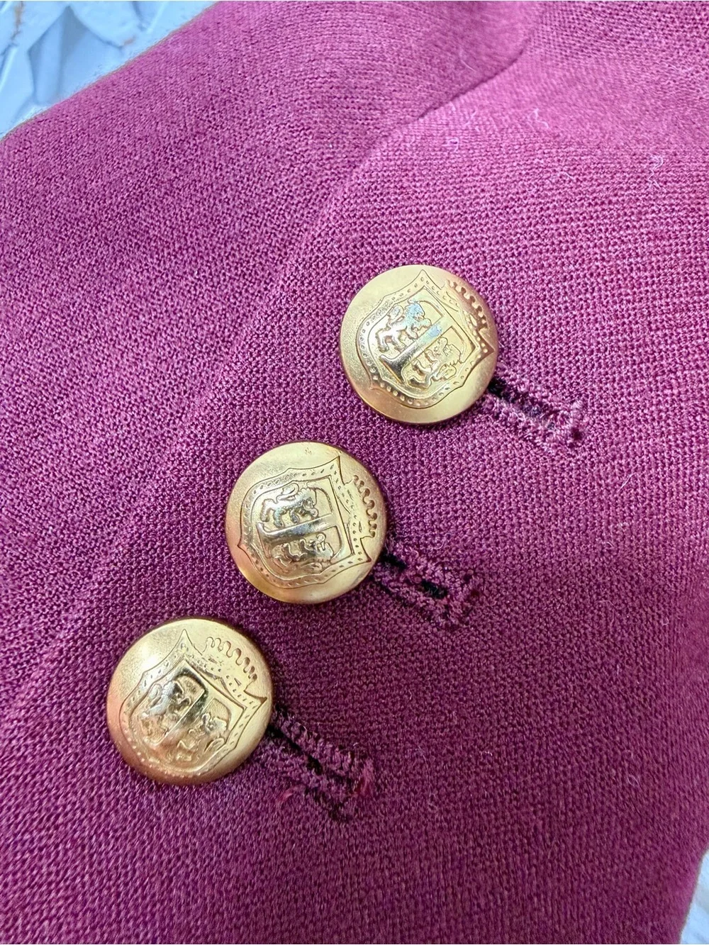 Talbots Wine-Red Wool Blend Blazer with Gold Buttons